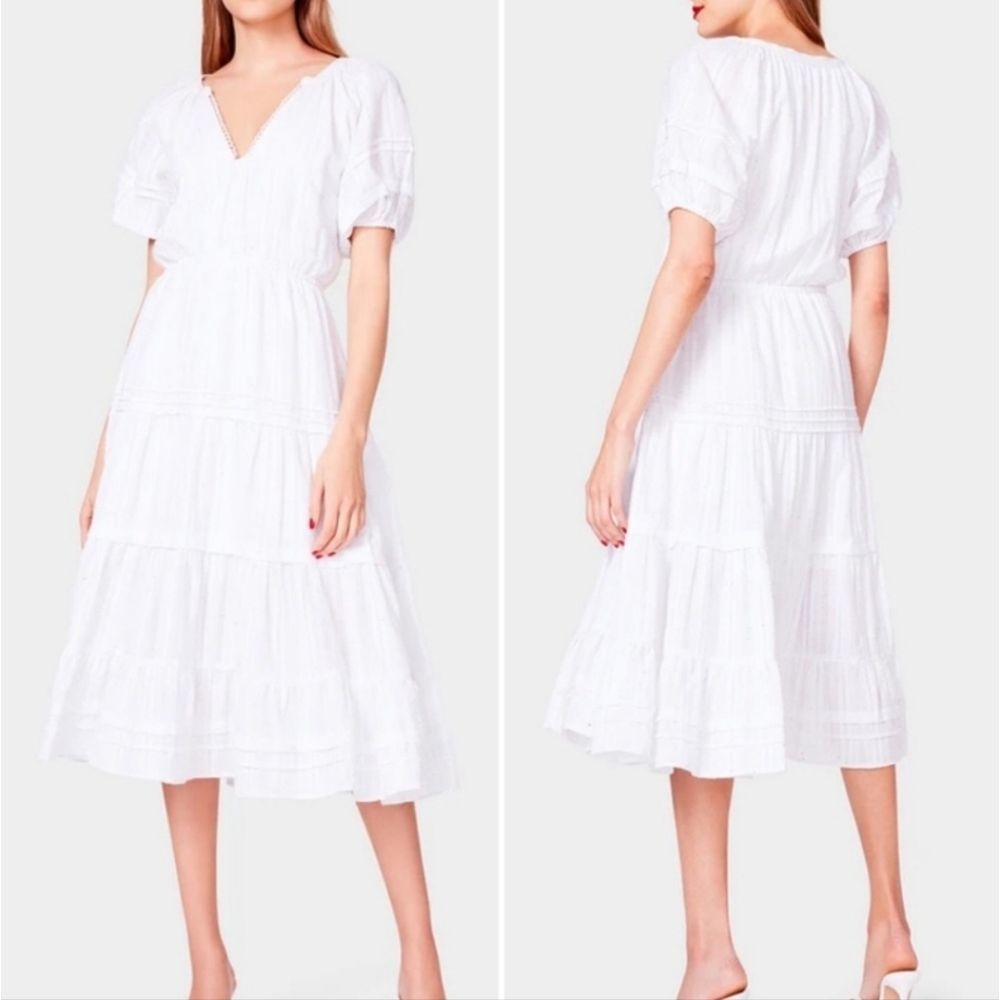 NEW Betsey Johnson White Cottagecore Boho Spectator Puff Sleeve Midi Dress